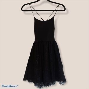 Black lace mini dress cross back